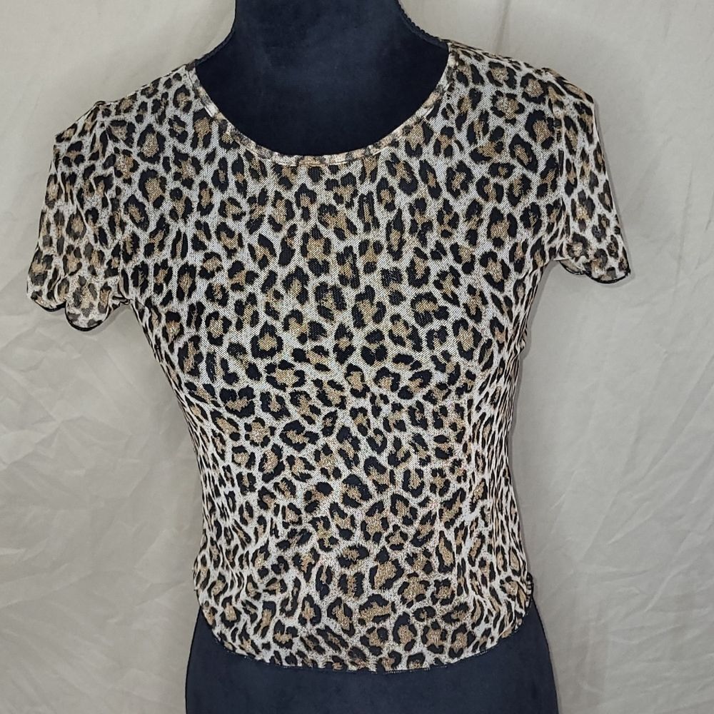 NWT Aqua by Bloomingdale's sheer leopard print cropped tee
